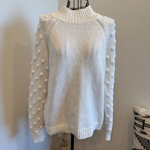 Vince Camuto White Cotton Crewneck Popcorn Knit Sleeve Sweater Small-Preppy
